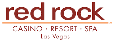 Red Rock Casino Resort Spa Las Vegas logo in burgundy text on white background